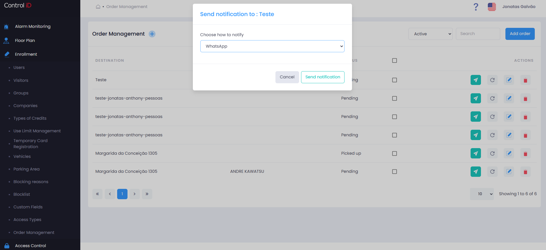 Order notification