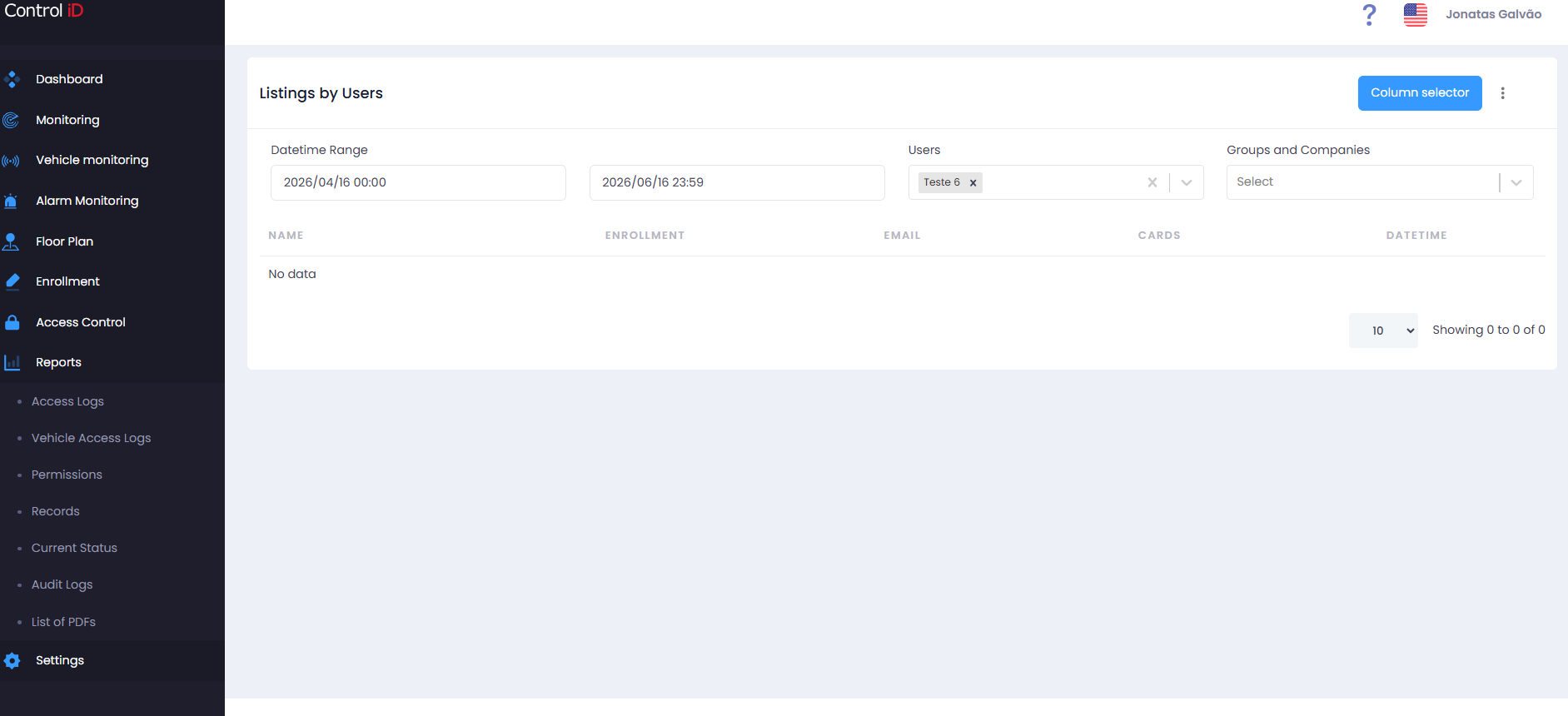 Table and column selector
