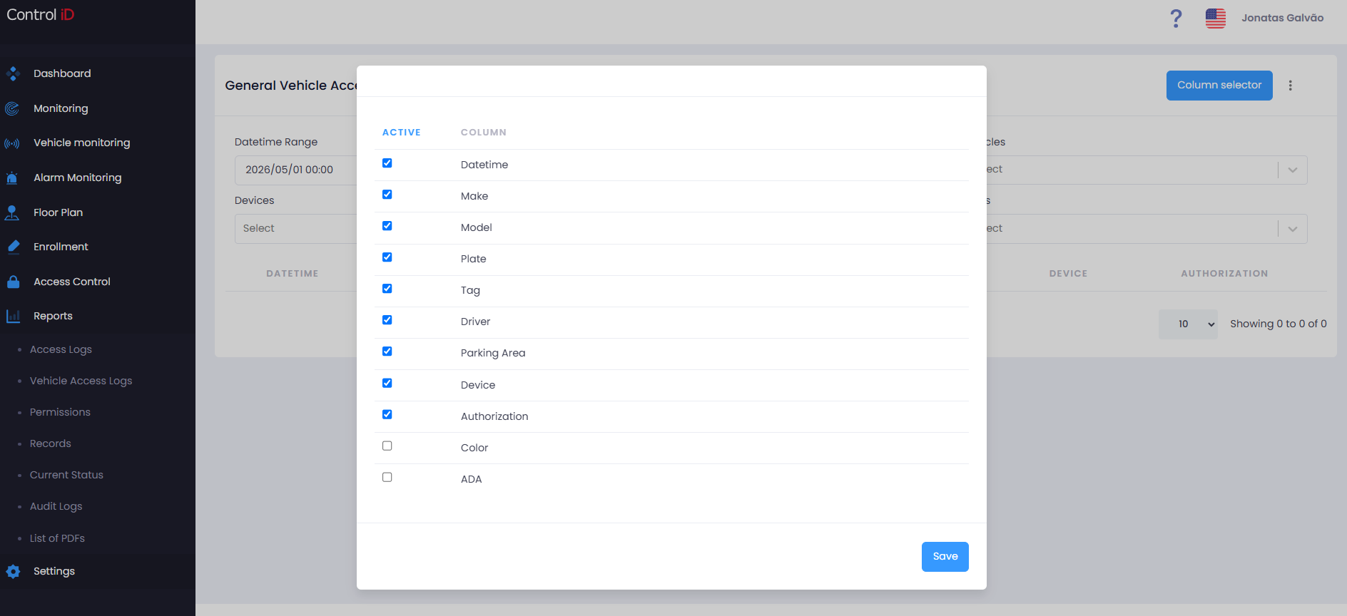 Vehicle access report filters