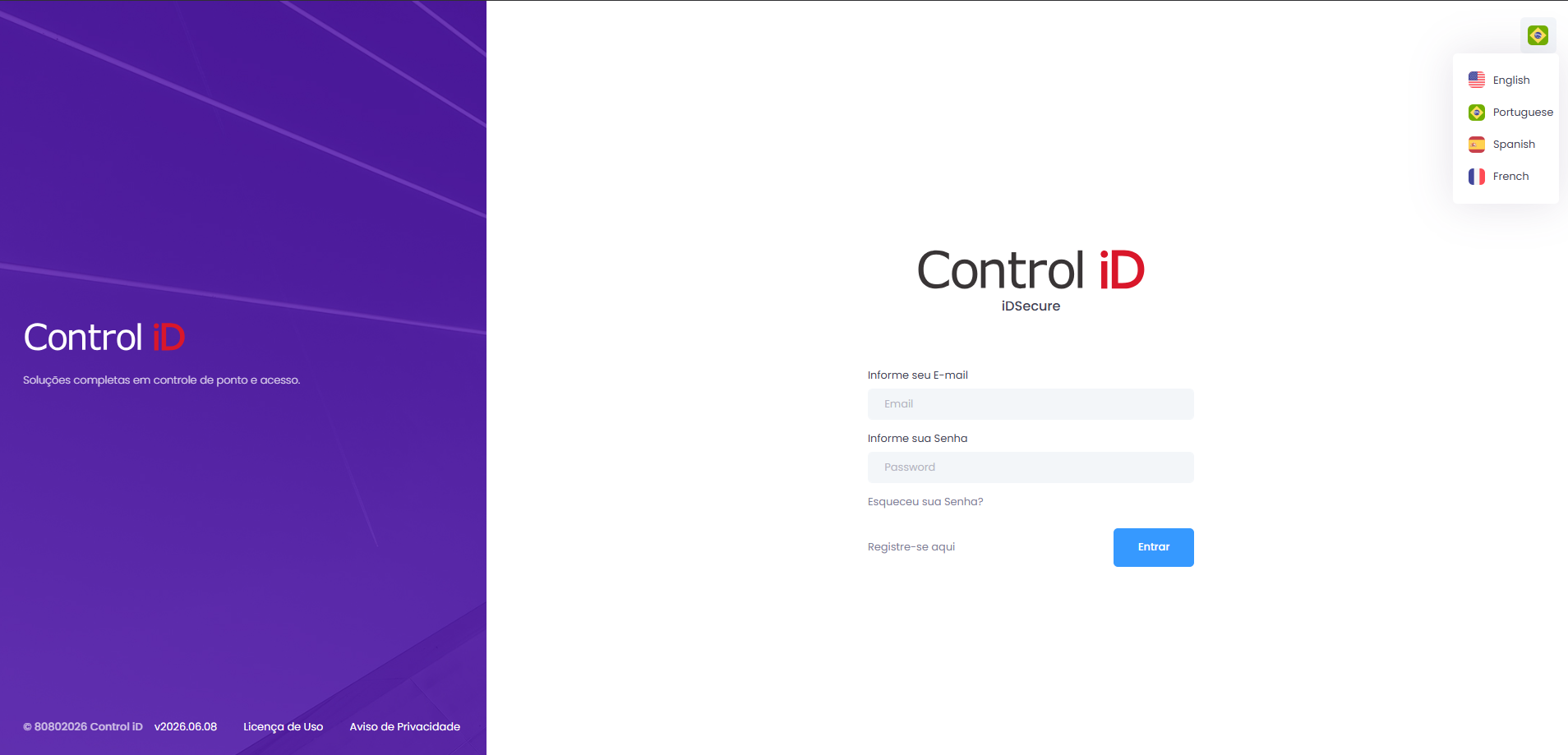 Tela de login do iDSecure