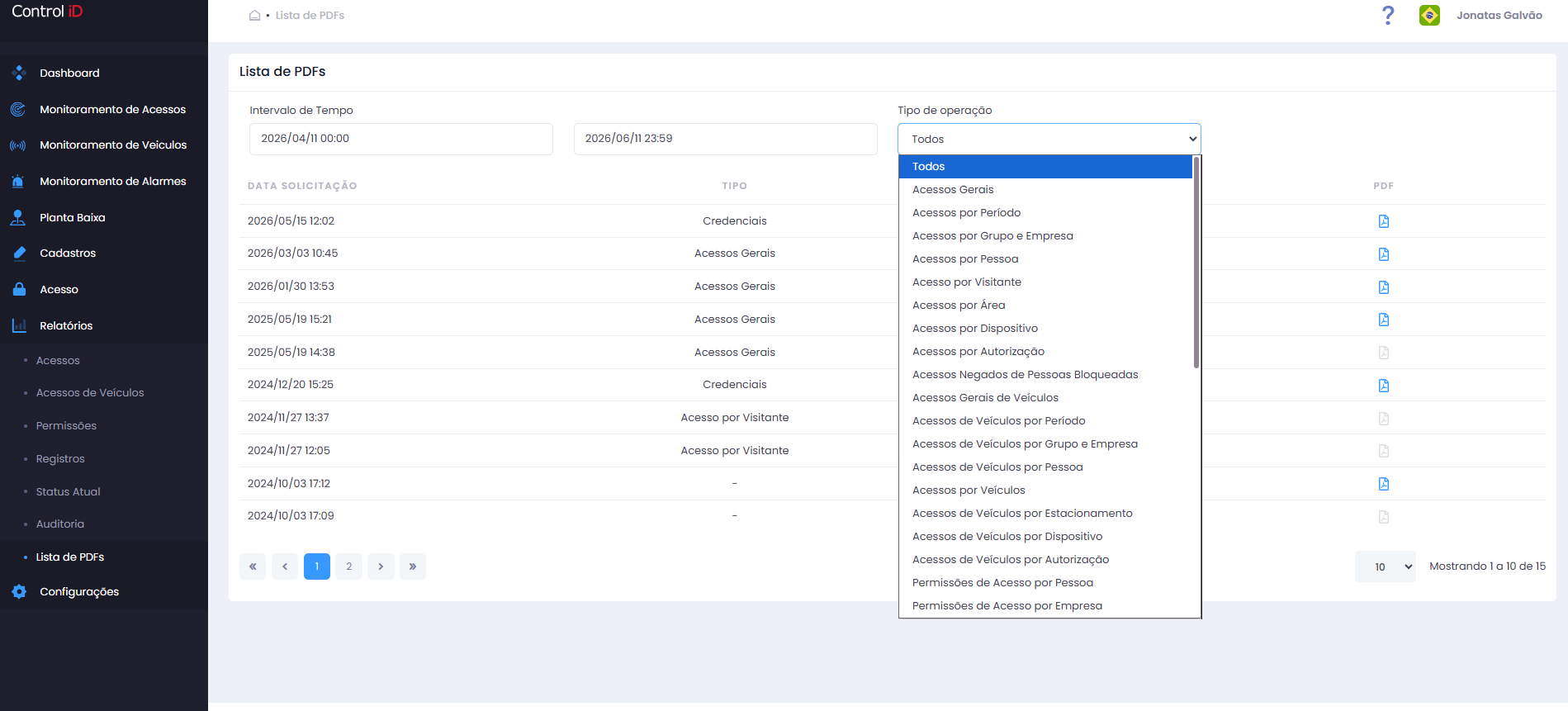 Filtros da Lista de PDFs