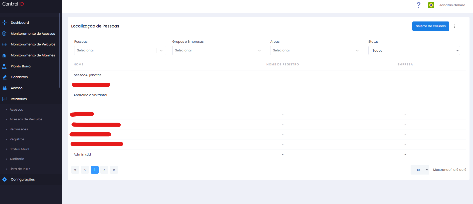Filtros de Status Atual